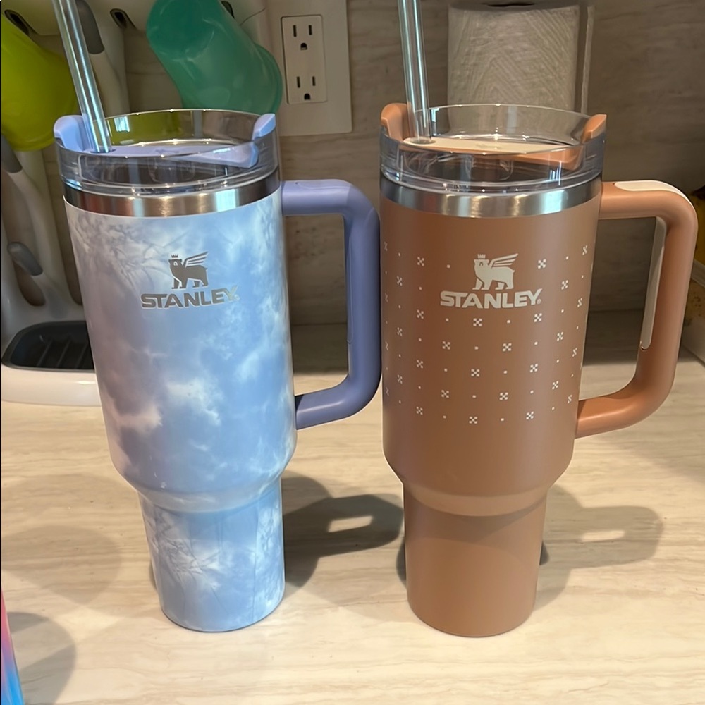 Set of TWO Stanley 40oz Insulated Purple and Brown Water Bottles